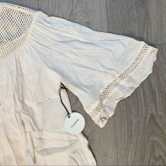 Tularosa Revolve Huxley Top Cream Tassels ties Gauze Crochet Flutter Sleeve - Picture 8 of 15